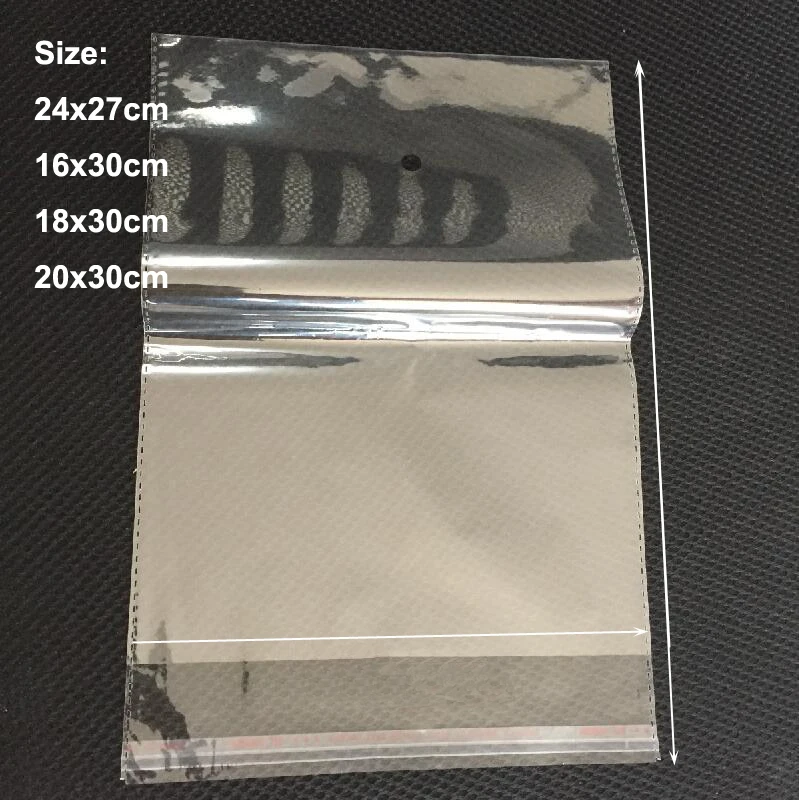 

200pcs/lot 24x27, 16x30, 18x30, 20x30 cm Large Big Size Clear Self-adhesive Seal OPP Bags Packaging Bags Storage Bags Wholesale