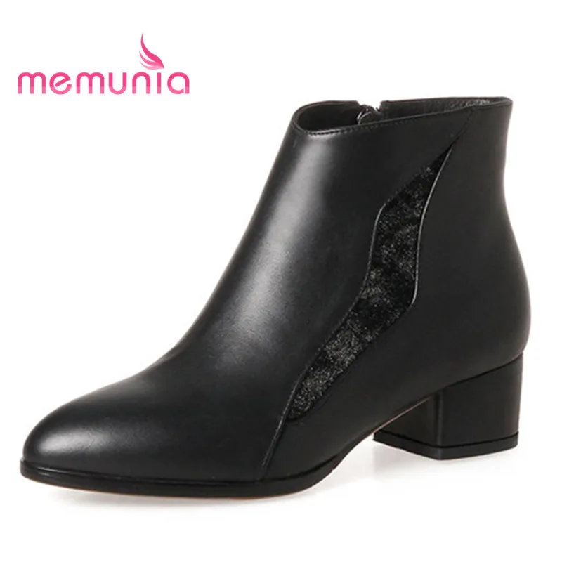 

MEMUNIA 2018 new arrive ankle boots for women comfortable thick heels fashion boots simple pointed toe large size 32-43