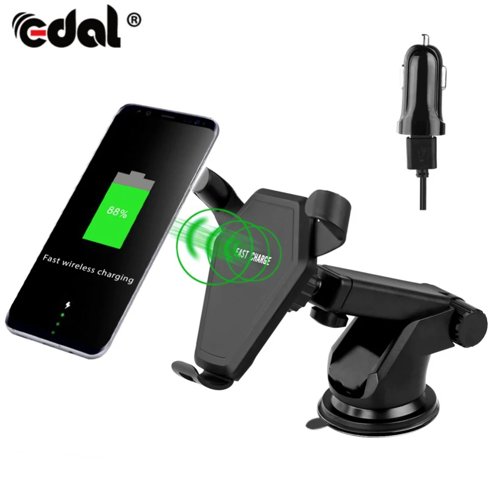 EDAL Car Mount Qi Wireless Charger For iPhone X 8 Plus Quick Fast Charging Pad Car Holder Stand with Suction cup / Stickers EDAL Car Mount Qi Wireless Charger For iPhone X 8 Plus Quick Fast Charging Pad Car Holder Stand with Suction cup / Stickers