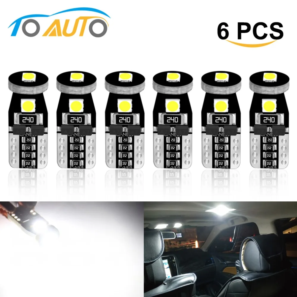 

6pcs 194 168 T10 W5W LED Canbus Error Free LED Bulbs Super Bright 3030 Chips Car Dome Reading Lights License Plate Lamp Auto 12V