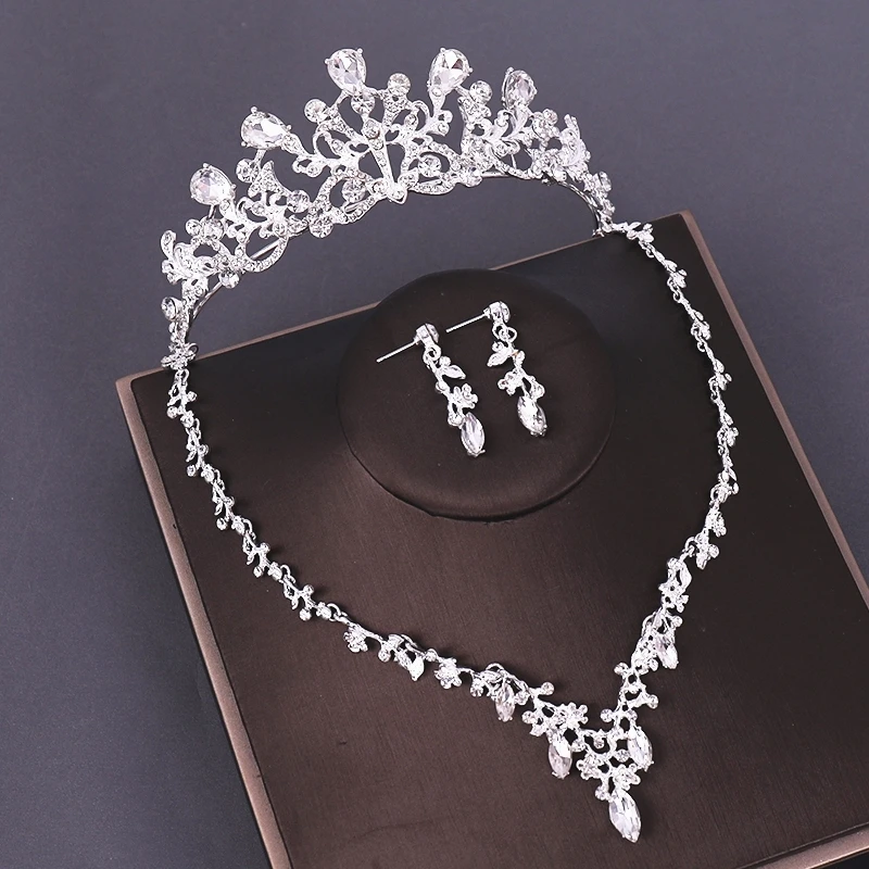 Bridal Jewelry Sets Wedding Crown Necklace With Earrings Bride Hair Ornaments Crystal Crown Necklace Women Accessories