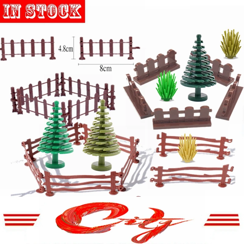 

Mailackers Military Accessories MOC Parts Green Bush Flower Grass Tree Plants Guardrail Fence Building Block Kids Toys City Kits