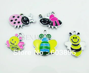

S65!11 100Pcs/Lots Enamel MIXED bee charms for key charm
