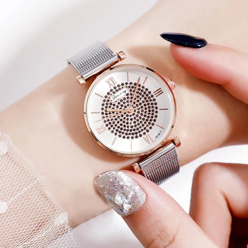 

Women Quartz Watch Shining Roman Numerals Dial with Mesh Alloy Strap @M23