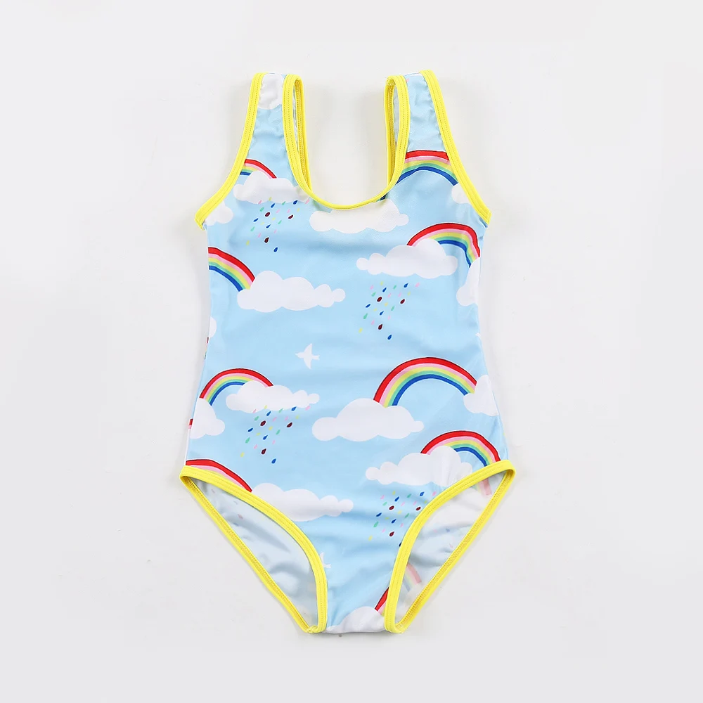 

2018 New Swimsuit Girls One Piece Swimwear Children Bodysuit Pretty Rainbow and Cloud Print Swimsuit for Girl