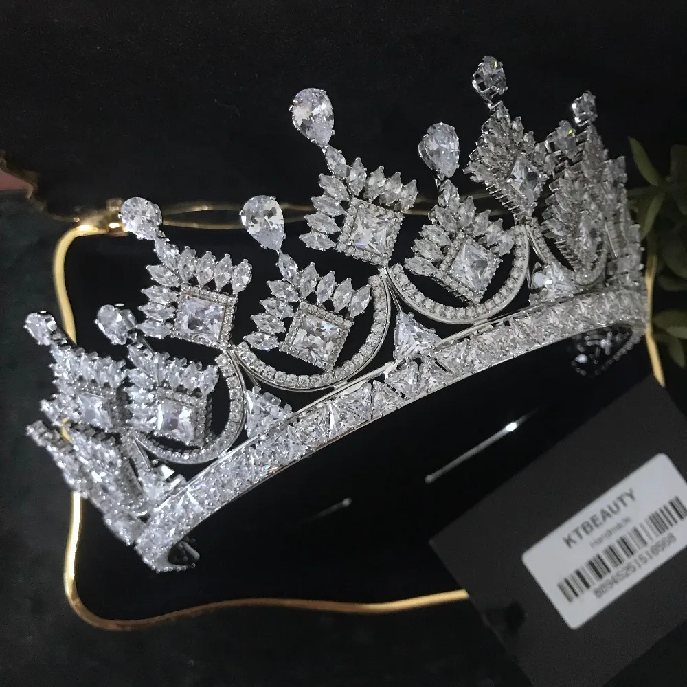 

New Rhinestone Silver Zircon Crown Custom Made Big Tiara Headpiece Royal Bridal Wedding Dressing Crown Accessory Women Jewelry