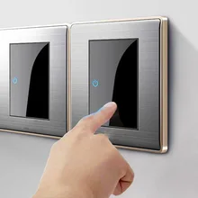CE 86 type LED random point switch mirror acrylic household stainless steel brushed panel 1/2/3/4 Gang 1 Way 2 Way switch