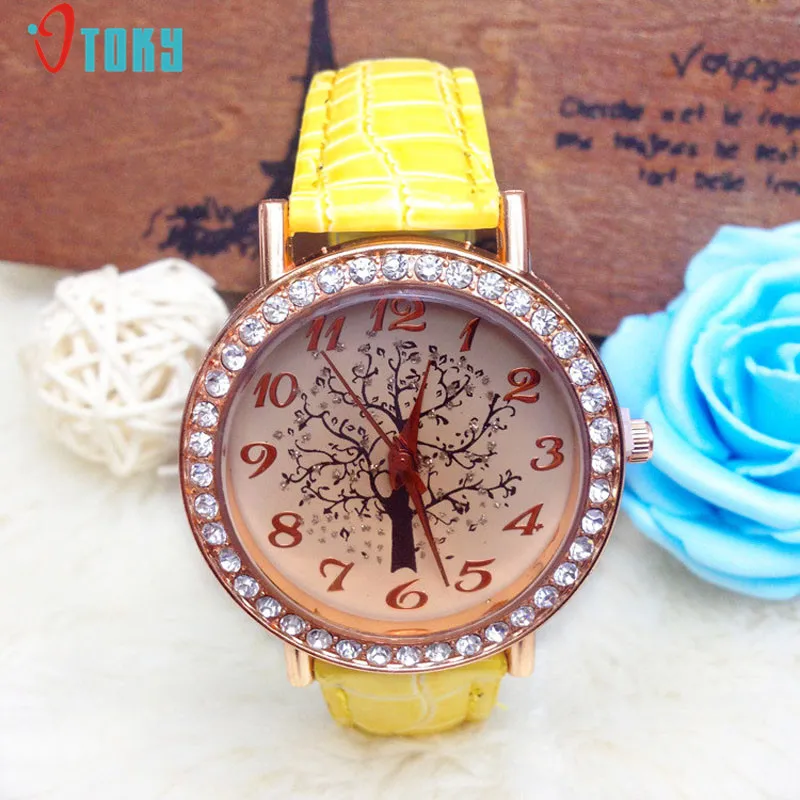 

2017 New Tree of Life Pattern Clocks PU Leather Women Watches Rhinestone Quartz Wrist Watch Creative Reloj Mujer May08
