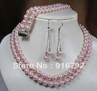 

free shipping ******Pink shell pearl necklace bracelet earring set