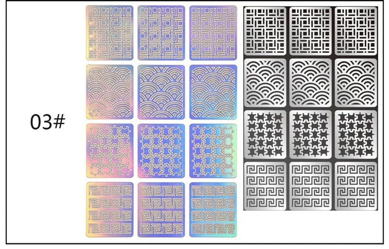 12 дизайн в 1 лазерный винил для ногтей полый неправильный шаблон трафареты для многоразовый для маникюра деко наклейки для нейл-арта наклейки-трафарет - Цвет: 03