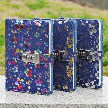 

Vintage Gilding petal Notebook A5 Diary Lockable Notebooks PU Leather Planner School Supplies Diary Agenda with Password Lock