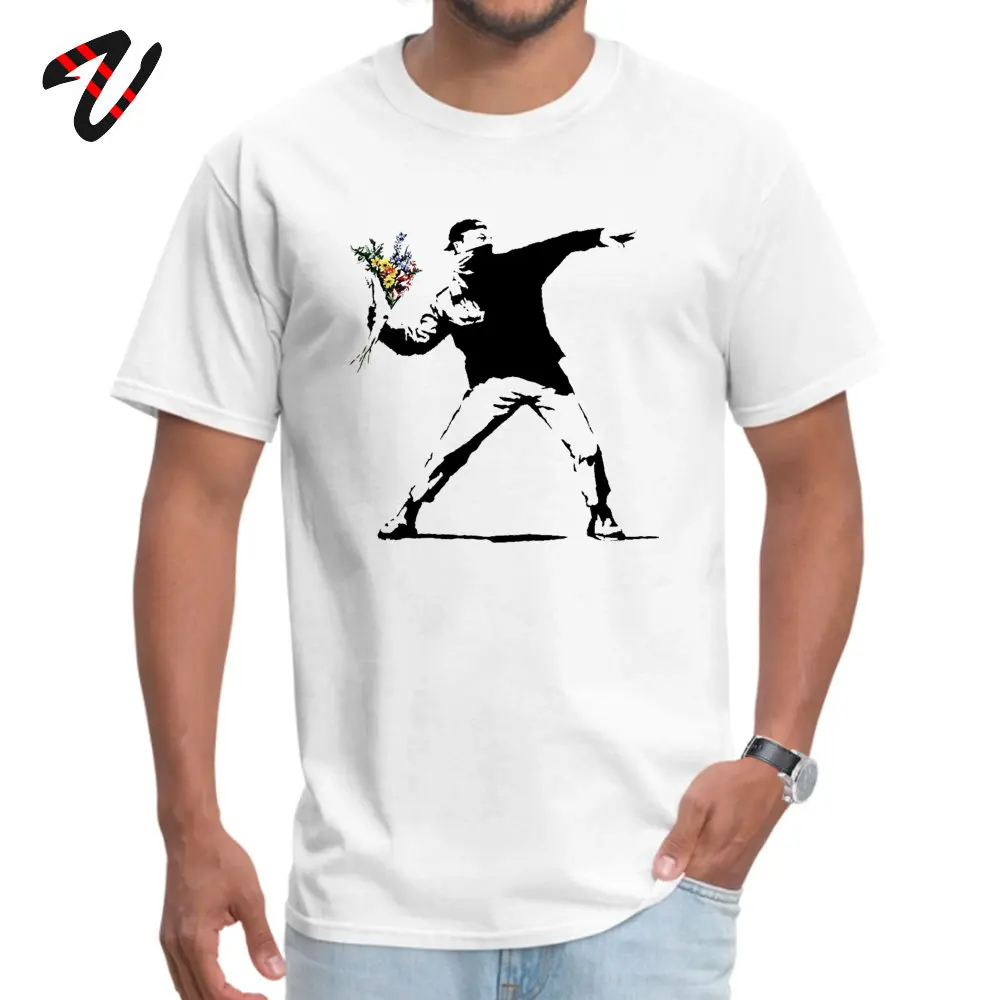 Tops Shirt BanksyFlowerThrower T Shirts VALENTINE DAY Hip Hop Cool Short Sleeve Pure Cotton Crewneck Mens Top T-shirts Cool BanksyFlower-Thrower white
