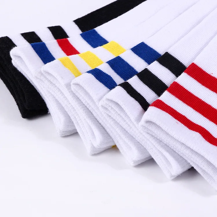 Kids Knee High Socks For Girls Boys Football Stripes Cotton Sports Old School White Socks Skate Children Baby Long Tube Leg Warm