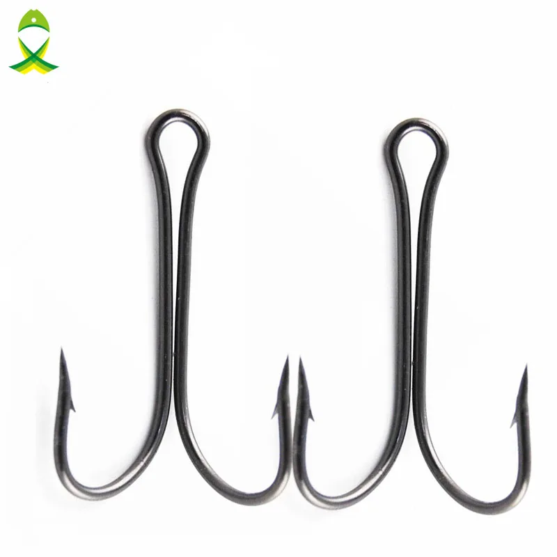 

JSM 50pcs/lot Dual High Carbon Steel Black Fishing Hooks Double anchor hook Saltwater fishing tackle size 8#-4/0