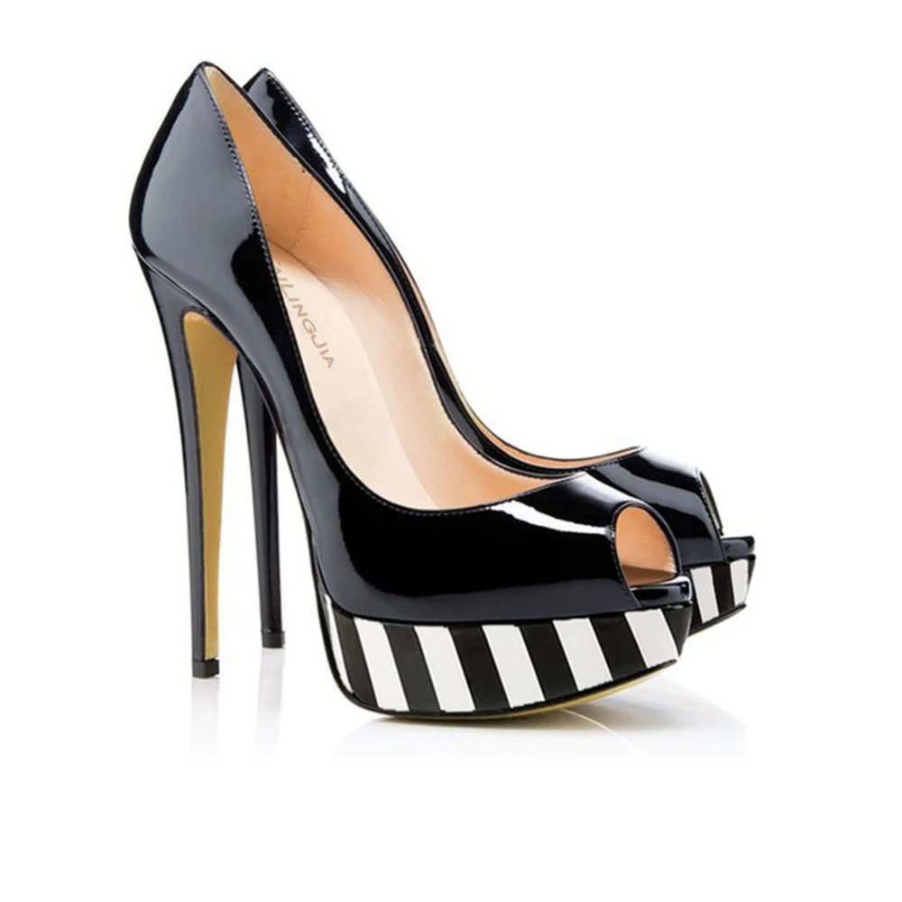 Женские туфли-лодочки с открытым носком на очень высоком каблуке и платформе; пикантная обувь для стриптиза; коллекция года; женская обувь на шпильке и платформе размера плюс