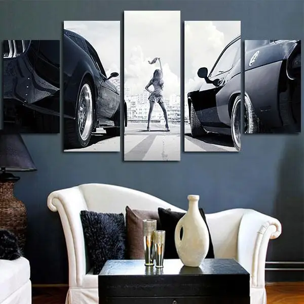 

HD Printed 5 Piece Canvas Art printed painting Fast & Furious Racing Cars Wall Art Canvas Wall decor Pictures