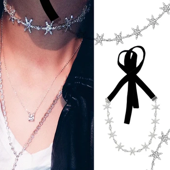 

Fashion Sun Star Black Ribbon Choker Necklace Star Zircon Collar Necklace Hairband Choker Elegant OL Women Wedding Jewelry