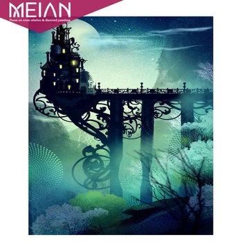 

Meian 5D Diamond Embroidery cartoonbuilding DIY Diamond Painting Cross Stitch Picture Full Round Diamond Mosaic Home Decor