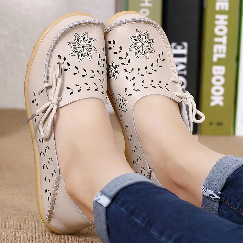 Spring Autumn Women Ladies Flats Hollow Out Comfortable Loafers Mother Peas Shoes Female Casual Shoes Chaussure