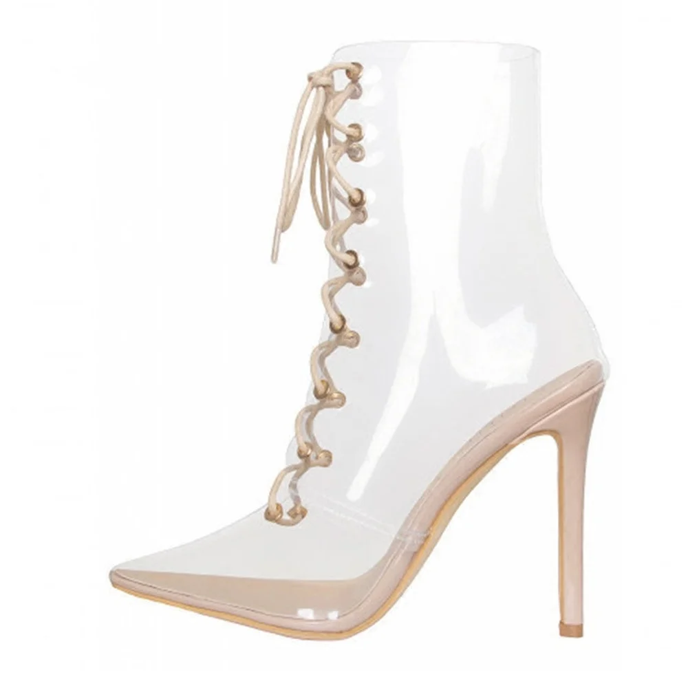 

2018 Spring and Autumn New Style Solid Color Crossing Strap Transparent PVC High Heel Pointy Party Fashion Sexy Women's Boots