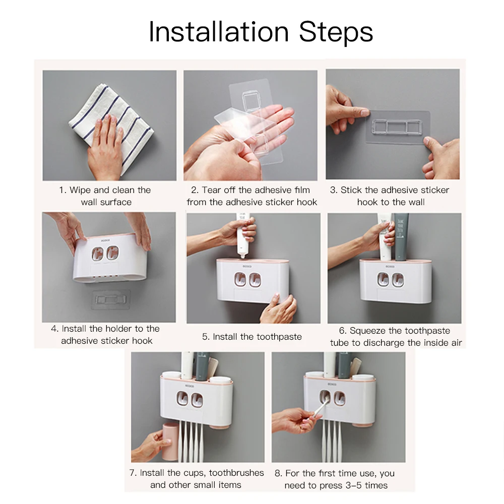 ECOCO настенный держатель для зубной щетки автоматический выдавливатель зубной пасты диспенсер набор зубной щетки чашка для зубной пасты ХРАНЕНИЕ Аксессуары для ванной комнаты