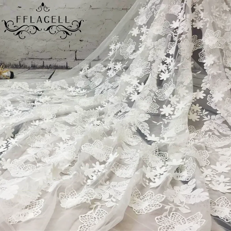 

FFLACELL 1 Yard White Net Embroidery Lace Fabric Fabrics of DIY webbing Cloth Materials Wide 120cm