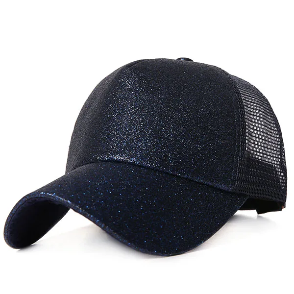 Бейсбольная кепка "конский хвост", женская кепка с пайетками, Snapback, летняя сетчатая Кепка, повседневная спортивная, Прямая поставка, регулируемые шапки - Цвет: navy blue