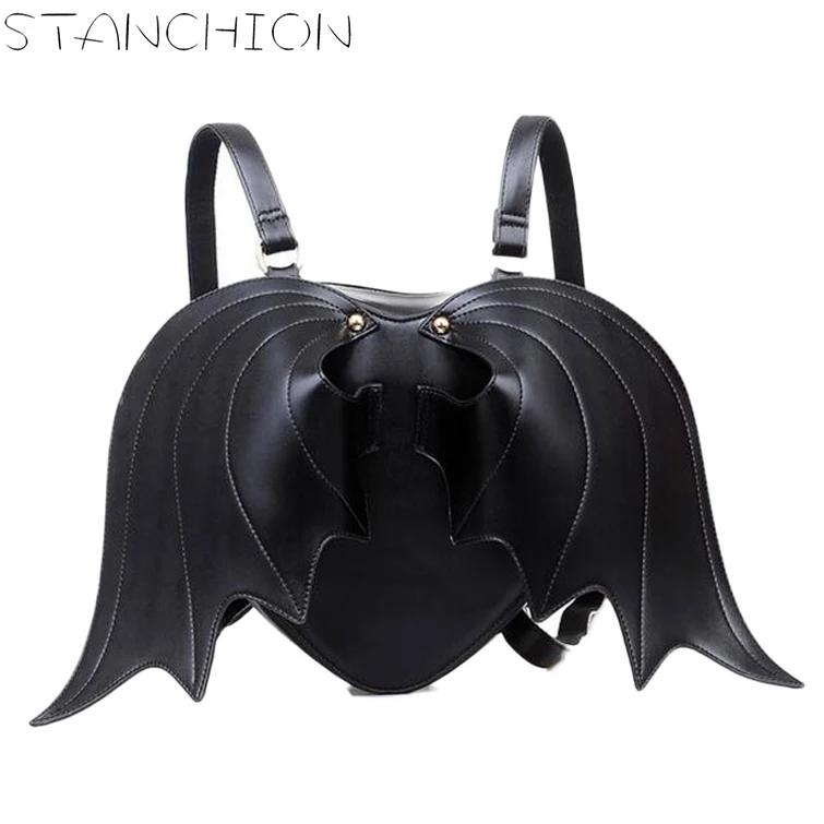 Daily Backpack Mochila Batwing Travel Bag Punk Stylish Cute Little Devil Backpacks For Women Leather