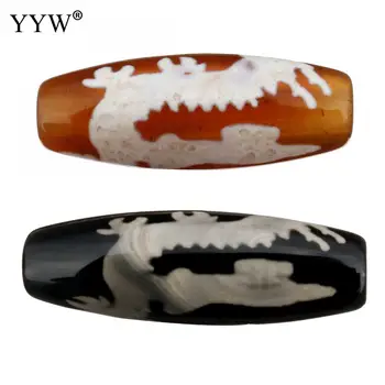 

5pcs/Set Natural Tibetan Dzi Beads Fashion Dragon Kuanyin Printed Diy Neacklce Brcelet Making Bead 28x10x10mm