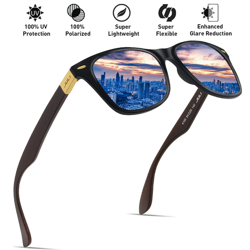 JULI деревянные солнцезащитные очки для мужчин и женщин, модные бамбуковые солнцезащитные очки с принтом, черная оправа, черные линзы, 52 мм, солнцезащитные очки 4195WN