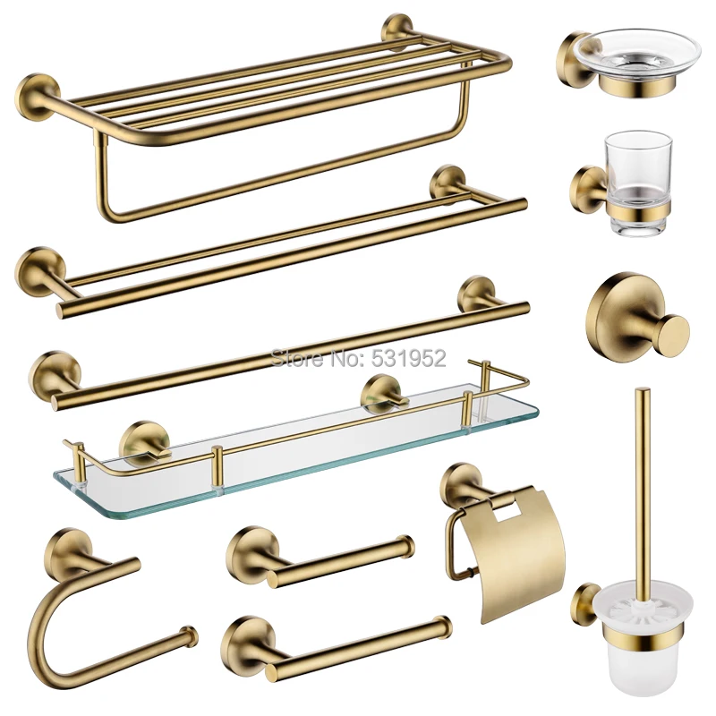 Online SUS 304 Edelstahl Bad Hardware Set Gebürstet Gold Papier Halter Handtuch Ring Halter Wc Pinsel Halter Gebürstet Bronze