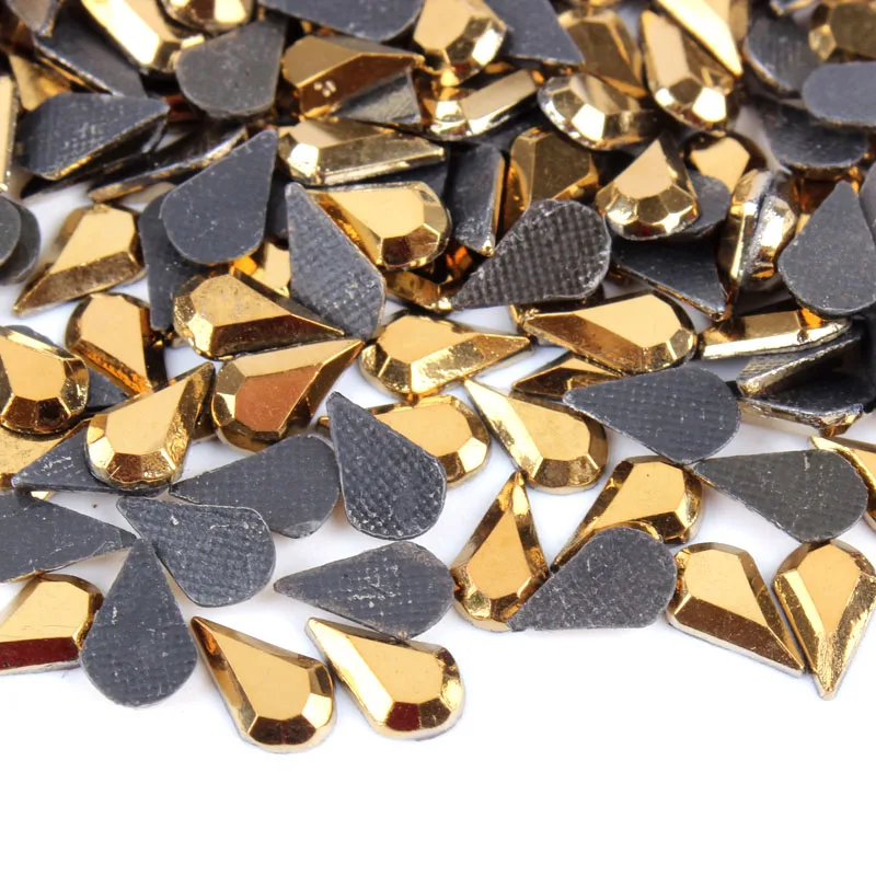 

Water drop Shape 300Pcs/lot 5X8MM Hotfix Rhinestone Mine Gold Color for Cloths Adornment DIY accessories free shipping