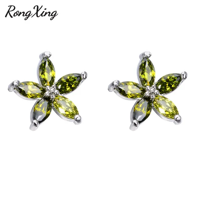 Rongxing 925 Sterling Silver Filled Olive Green Star Zircon Stud Rongxing 925 Sterling Silver Filled Olive Green Star Zircon Stud Earrings For Women Vintage Fashion Birthstone