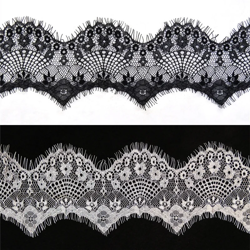 

3Meters/Lot Eyelash Lace Ribbon Voile Width/10cm Embroidered White Black Shiny Eyelash Fabric Sewing Applique Wedding Decoration