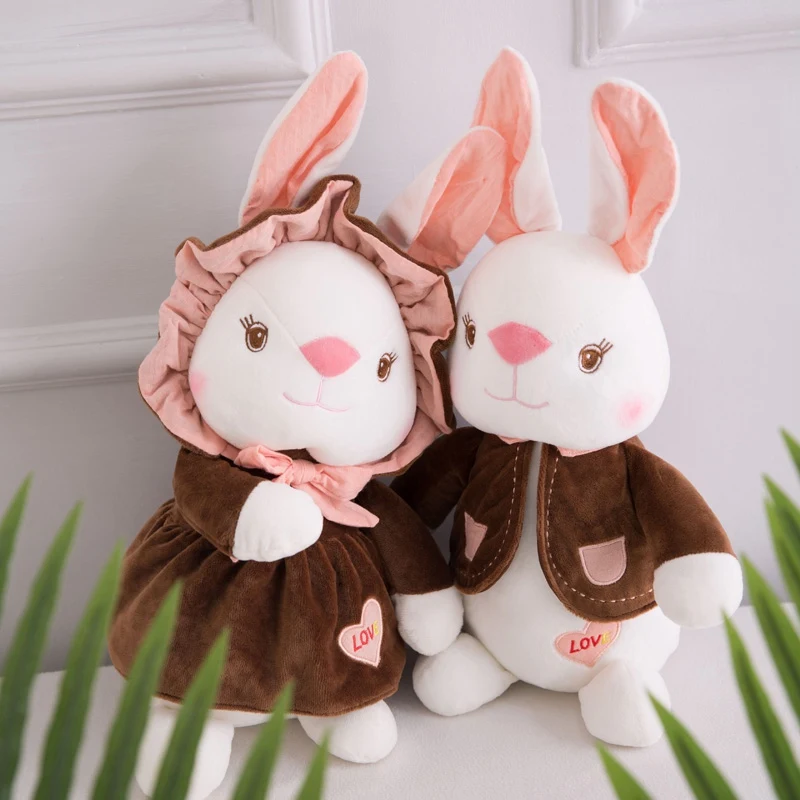25cm/34cm Beautiful Sweet Couple Rabbit Plush Toy Soft Cartoon Animal Dressed Bunny Stuffed Doll Baby Appease Toy Birthday Gift