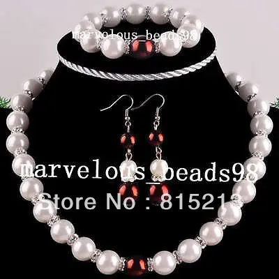 

ddh00660 Pearl Globe Necklace Bracelet Earrings Set Gem Beads