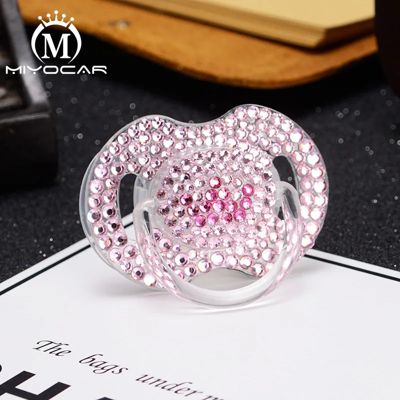 

MIYOCAR beautiful pink Rhinestone with rose red crown pacifier princess style bling pacifier clip for baby shower gift