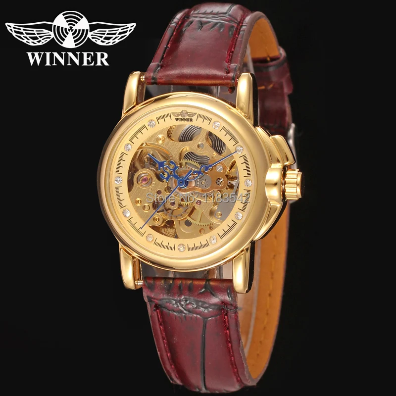 relojes mujer WINNER automatic watch font b women b font brand design with gold color dial