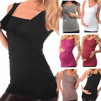 

Summer women's V-neck vest high waist long pregnant women's shirt T-shirt feeding maternity clothes breast milk feeding