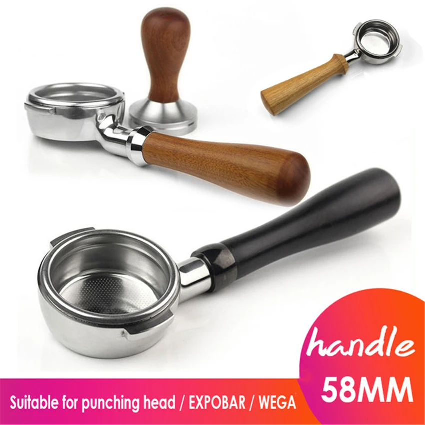 

Espresso Coffee Bottomless Portafilter E61 Group-head 58MM Coffee Machine Solid Wooden Handle 304 Stainless Steel Coffee Tools
