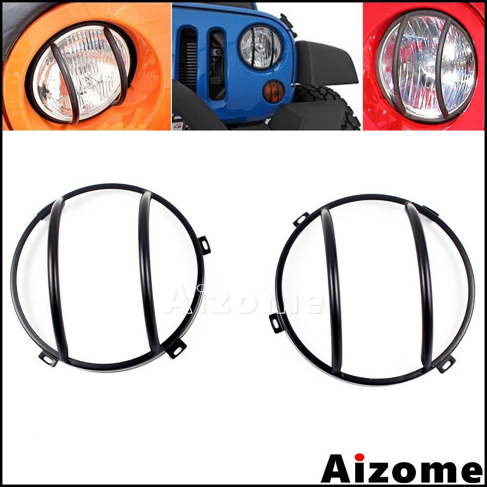 Auto 7&quot Headlights Protection Guards For Jeep Wrangler JK Unlimited 2007-2017 Sports Sahara Car Headlight Protector Cover Mask |