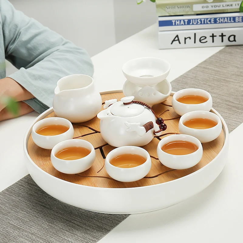 2.6Ceramics Bamboo Tea tray Drainage Water storage Kung Fu Tea set room Board table Chinese tea cup ceremony tools Tea Set