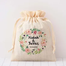 50 шт. пользовательские невеста и жених имя Дата шнурок мешок персонализированные логотип конфеты мешок подарочная упаковка свадебные подарки для гостей