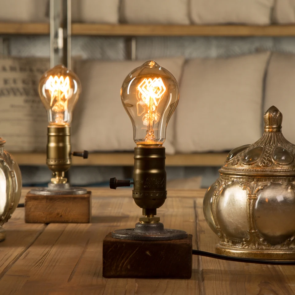  Dimmer Vintage Industrial Decor Table Light Edison Bulb Wood Desk Lamp Retro Home Decor Lighting An - 32717384612