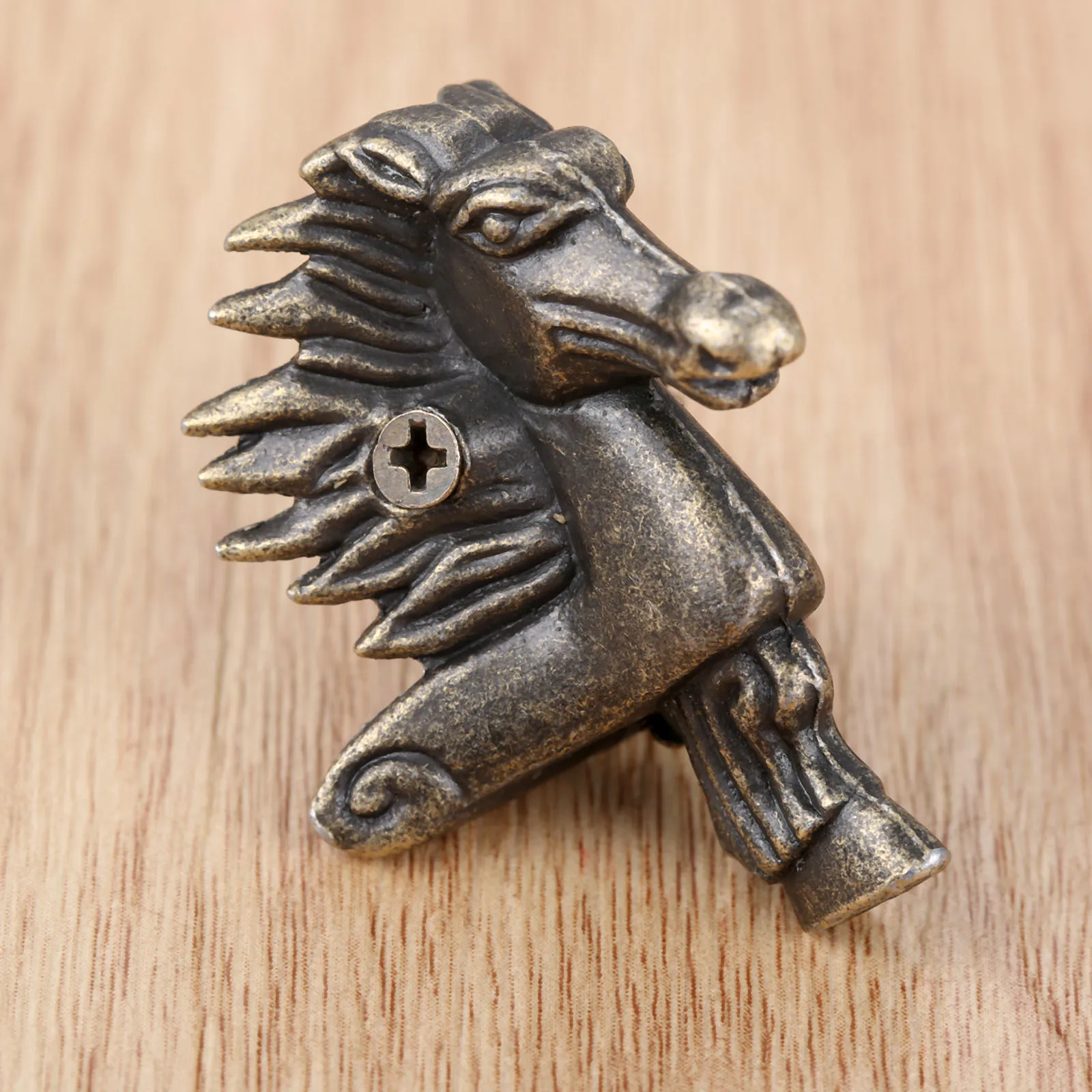 4Pcs Antique Bronze Horse Head Jewelry Gift Box Wood Case Decorative Feet Leg Corner Protector 39*24mm