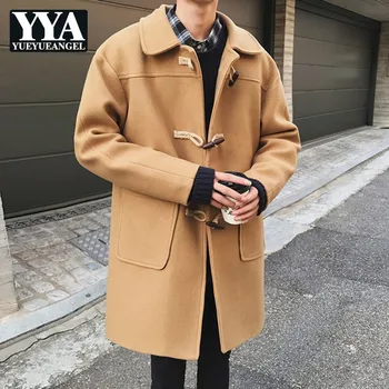 

New Winter Mens Thick Warm Overcoat Fashion Solid Lapel Coat Male Korean Slim Fit Woolen Coats Harajuku Outerwear M-3XL