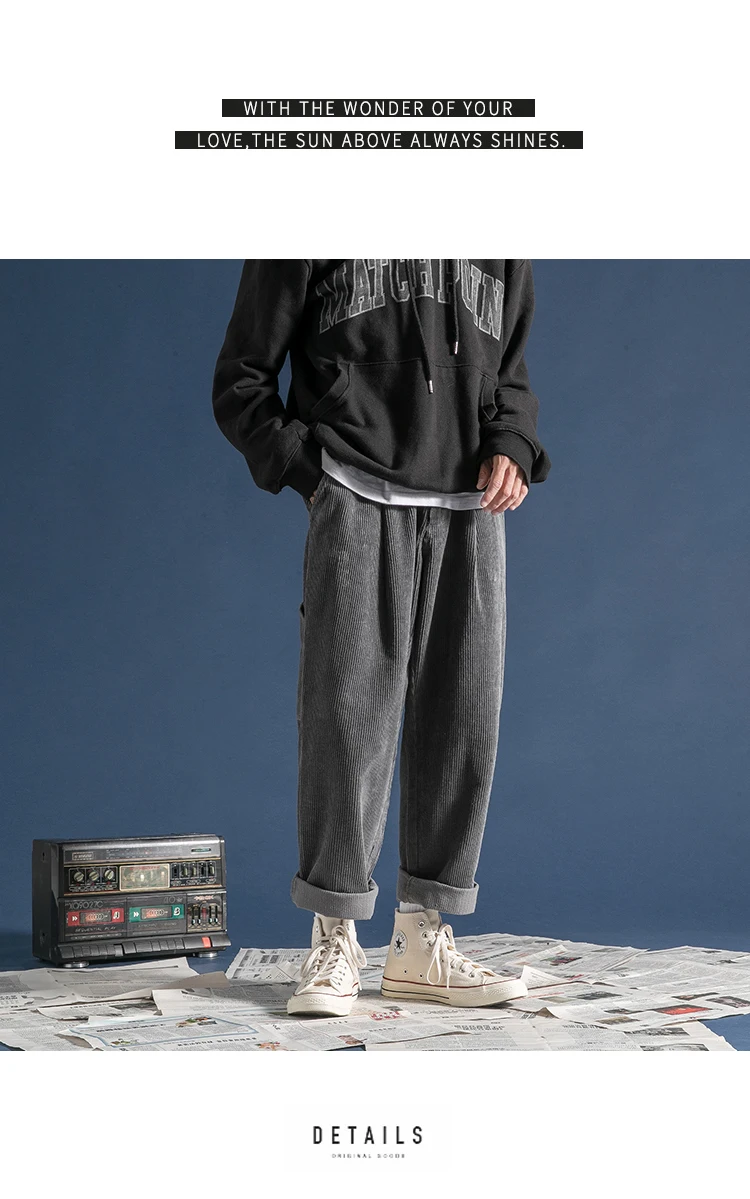 Корейские осенние зимние мужские модные плотные вельветовые брюки с карманами, свободные однотонные брюки M-2XL