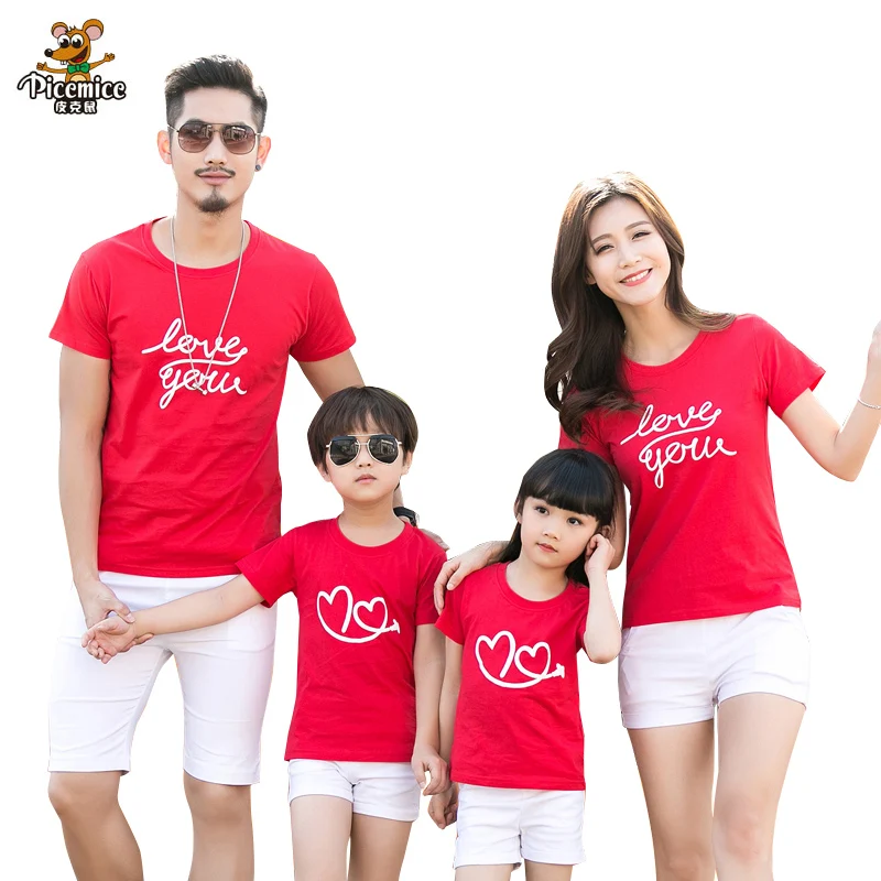 

Family clothing 2019 Summer Love Heart Short-sleeve T-shirt Matching Family Clothing Outfits For Mother Daughter And Father Son