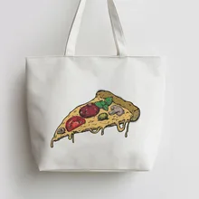 Yummy пиццы Холст Tote сумки сумка для покупок с персонажем из мультфильма школьная сумка многоразовый шоппер продуктовый мешок GA1263