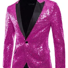 Мода Fushcia мужчины шоу пальто мужские блестящие блёстки Костюм Куртка Блейзер на одной пуговице смокинг для вечеринка, свадебный банкет выпускной